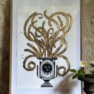 Linogravure Arnold d'Alger - Vase médicis noir et soleil - 58 x 42cm