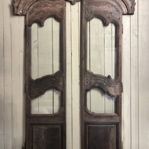 Double porte ancienne vitrée sculptée en bois
